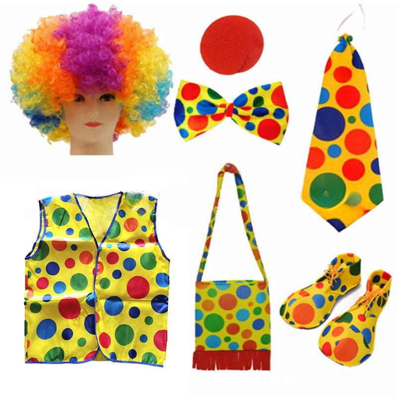 Clown Dress Up Performance Costume Colorful Rainbow Fans Exploding Head Wig Curly Hair Cover Headgear Clown Cos