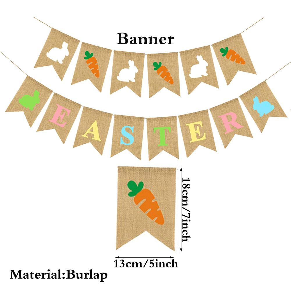 Easter Banner Rustic Burlap Rabbit Carrot Garland Felt Bunny Colorful Egg Bunting Easter Party Decorations Spring Home Ornament