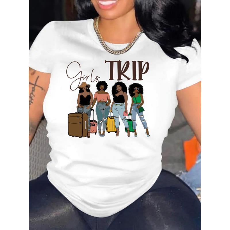 

Summer women s casual short sleeved T-shirt, girls travel printed round neck T-shirt, women s clothing S