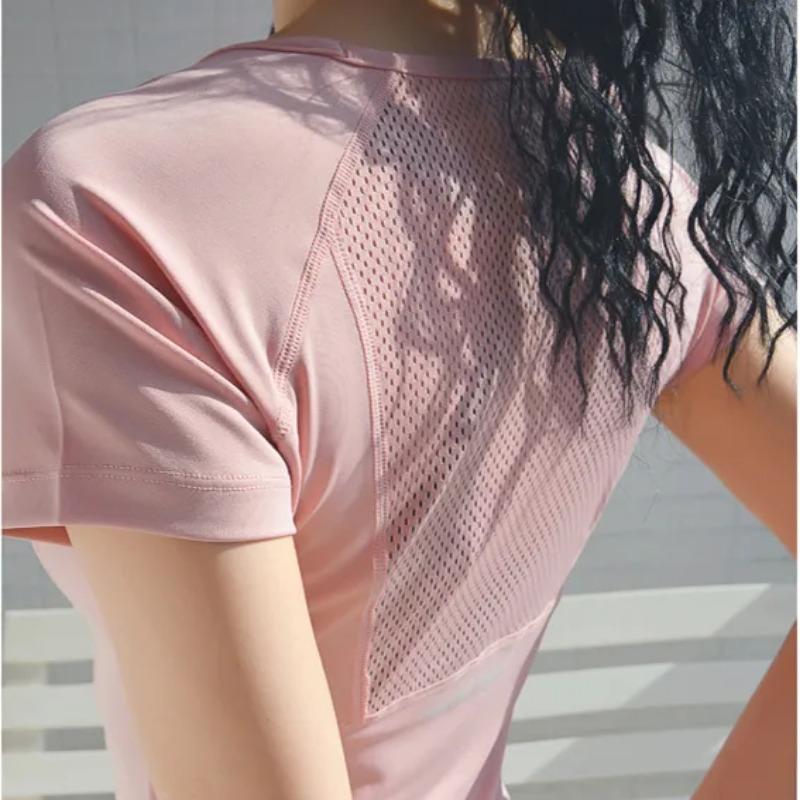 Women Light Pink Workout T Shirt Short Sleeve Slim Fit Athletic Top