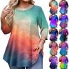 Top alla moda da donna taglie forti, manica 3/4, orlo curvo, girocollo