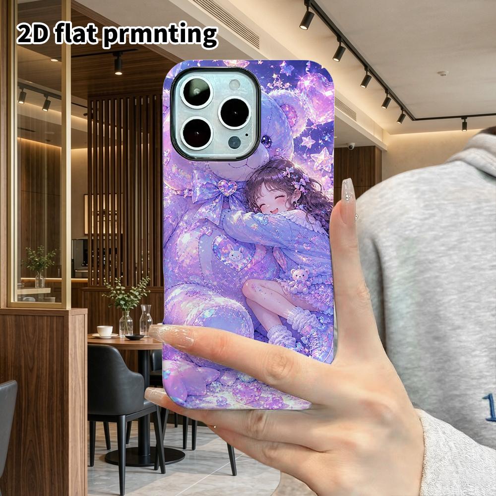 Phone Case: 2D Flat Design Suitable for iPhone 18, 17, 16, 15, 14, 13 Pro Film Protective Case, Couple Style, Giant Bear and Girl, Christmas and Hallo