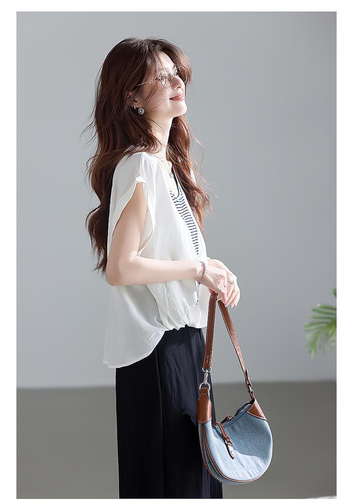 Light Oxygen Commuting Series Lyocell Fake Two Piece Striped Shoulder Down Shirt