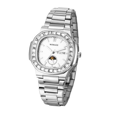 Stainless Steel Diamond Watch In Luminous Analogue Quartz Watch with Gold Perfect Gift for and Day Men's Silver Calendar, Waterproof, - Birthdays,