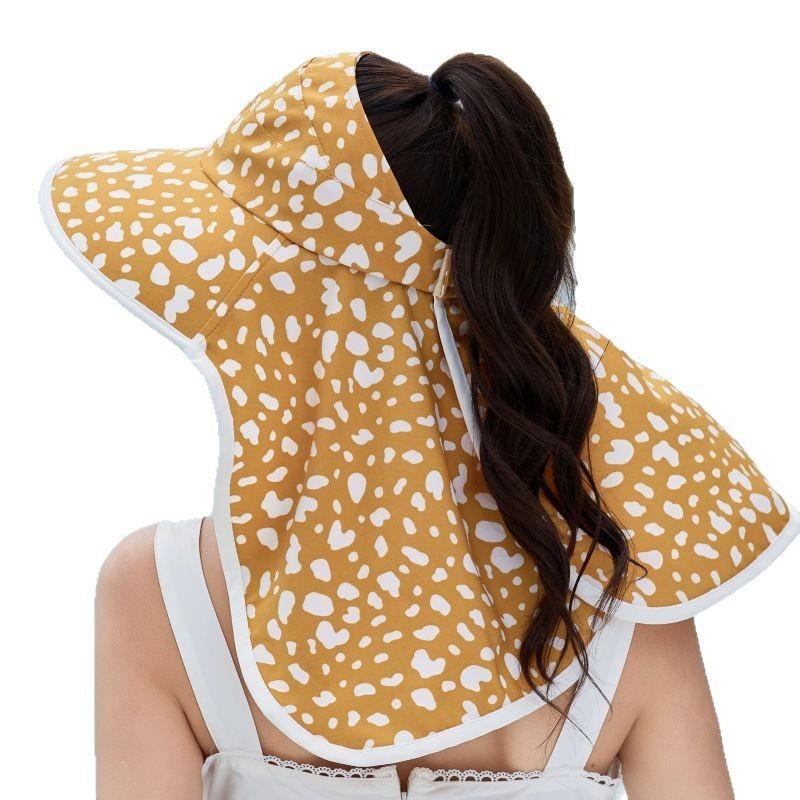 Leopard Print Big Eaves Shawl Empty Top Sun Protection Hat For Women, Uv Protection And Small Face Can Tie Ponytail Sun Hat