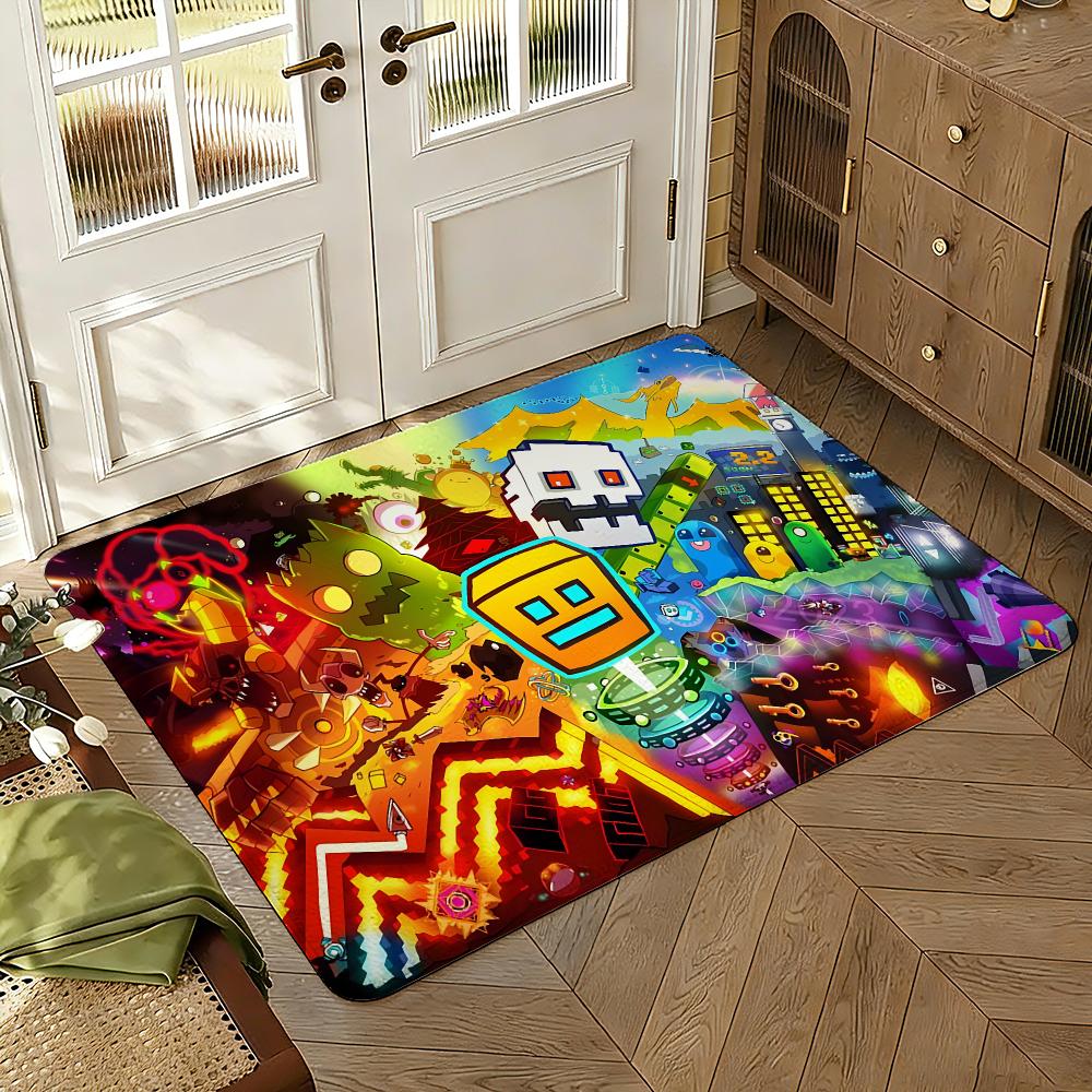 Game Geometry Dash Floor Mat Soft Thickened Absorbent Non-Slip Bedroom Living Room Door Mat Home Decor Flannel Rugs