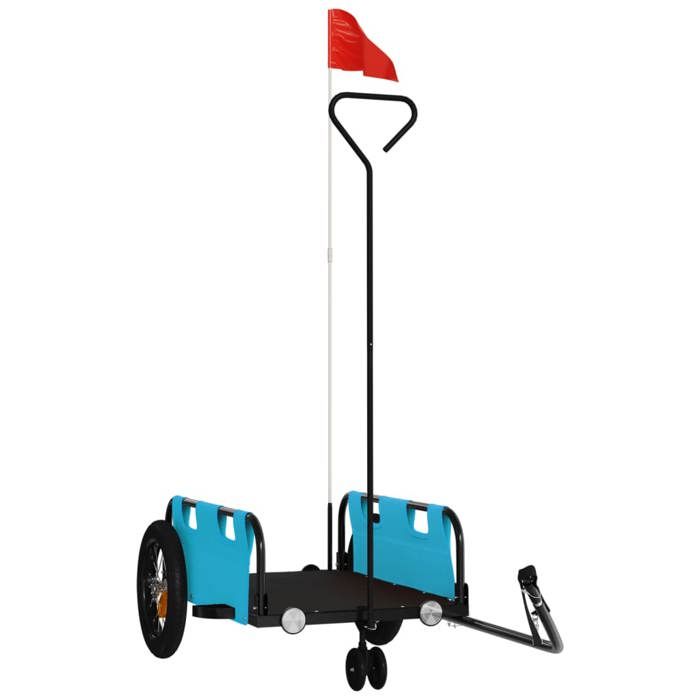VidaXL Remorque de Vélo, Chariot de Transport avec Barre d'Attelage, Remorque de Bicyclette avec Drapeau pour Bagage, Bleu 94184