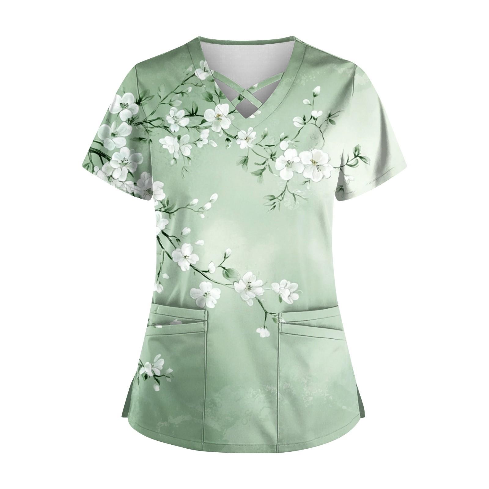 

Женский топ с коротким рукавом и V-образным вырезом, принтом и карманом Dry-nurse S