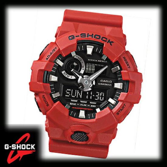 Мужские часы CASIO G-SHOCK GA-700-4A, Дерзкий красно-черный дизайн, Большой корпус, Аналогово-цифровые, Водонепроницаемость 20 АТМ, Тактические спортивные наручные часы