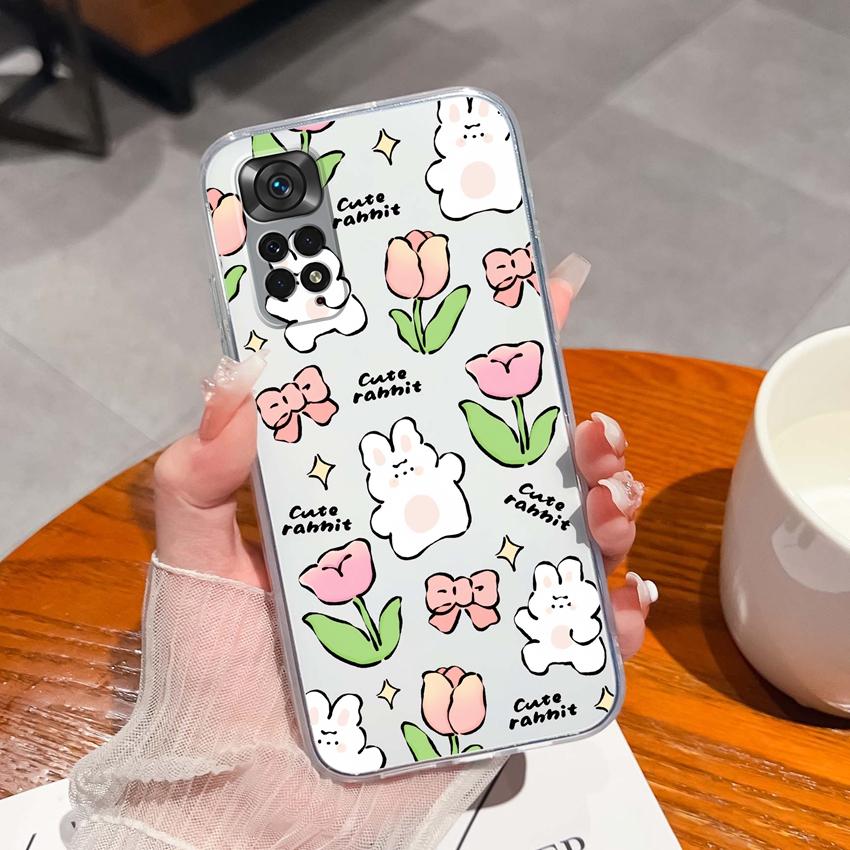 Para Redmi Note 11 11S 11T 12 12S Pro Plus Turbo Capa de Telefone Padrão de Laço Rosa Bonito Silicone Transparente de Alta Qualidade Capa Antiderrapante Para Carcaça Redmi