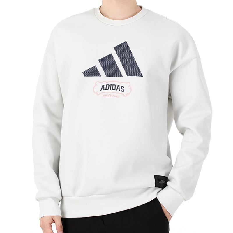 Adidas Long Sleeve Crew Neck Sweatshirt Men Tops Grey White HE7465