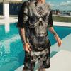 2023 Summer Men's Suit Short Sleeve T-Shirt Print Skeleton Pattern Sportswear Casual Oversized Top Shorts Breathable Sportswea