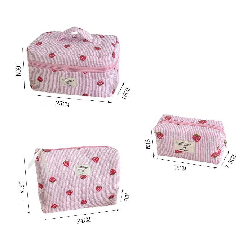 Dámská růžová kosmetická taška s jahodami, přenosný cestovní organizér, pouzdro na toaletní potřeby a make-up, kabelka se zipem pro dámy