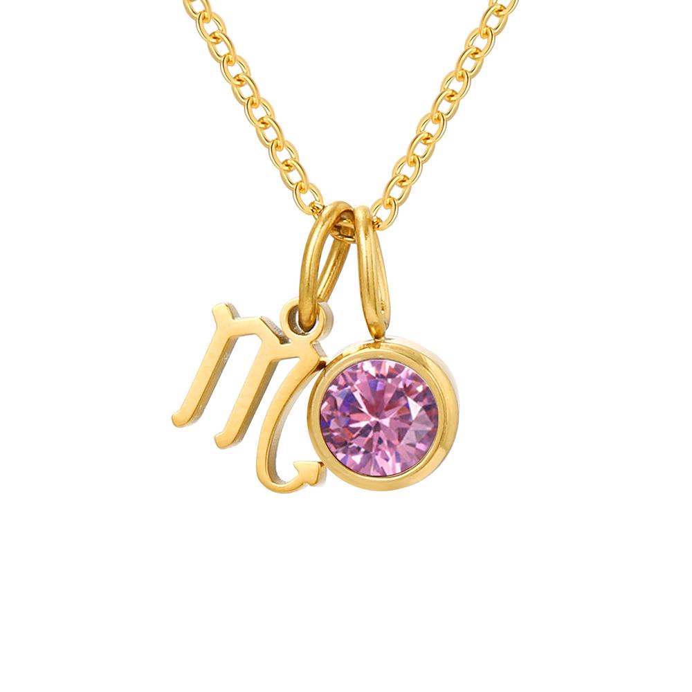 eManco Zodiac Rune Necklace with Rhinestone Birthstone in Stainless Steel