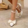 Fashion Bow Mid Heels Women Pointed Toe Sandals Designer Elegant Heeled Shoes 2025 Summer New Brand Fad Dress Pumps Sandalias De Mujer