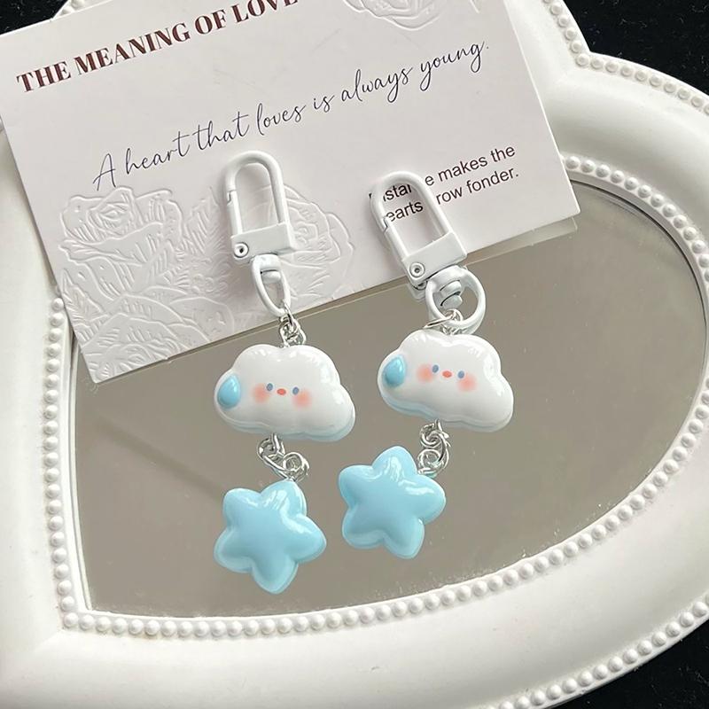 1Pc Cute Cloud Blue Star Keychain For Car Keys Accessories Original Design Kawaii Keyring Women Handbag Bag Pendant Key Chains