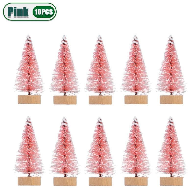 10-100PCS Mini Christmas Bottle Brush Trees Village Ornaments Plastic Trees with Wooden Base Miniature Xmas Tree Decorations Set
