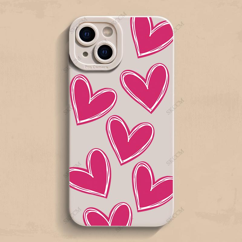 Luxury Red Love Heart Soft Silicone Phone Case For iPhone 15 14 13 12 11 Pro Max Mini XR X XS Max 7 8 Plus Matte Back Cover