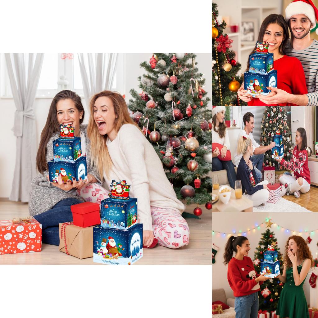 Christmas Santa Double Layer Cardboard Money Box With Surprise Gift For Holiday Celebrations