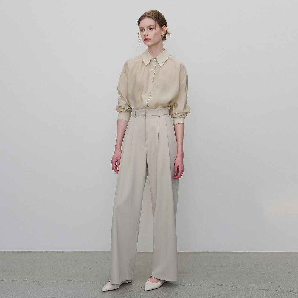 MOMET Leburn Double-Pleated Wide Slacks Ash Beige