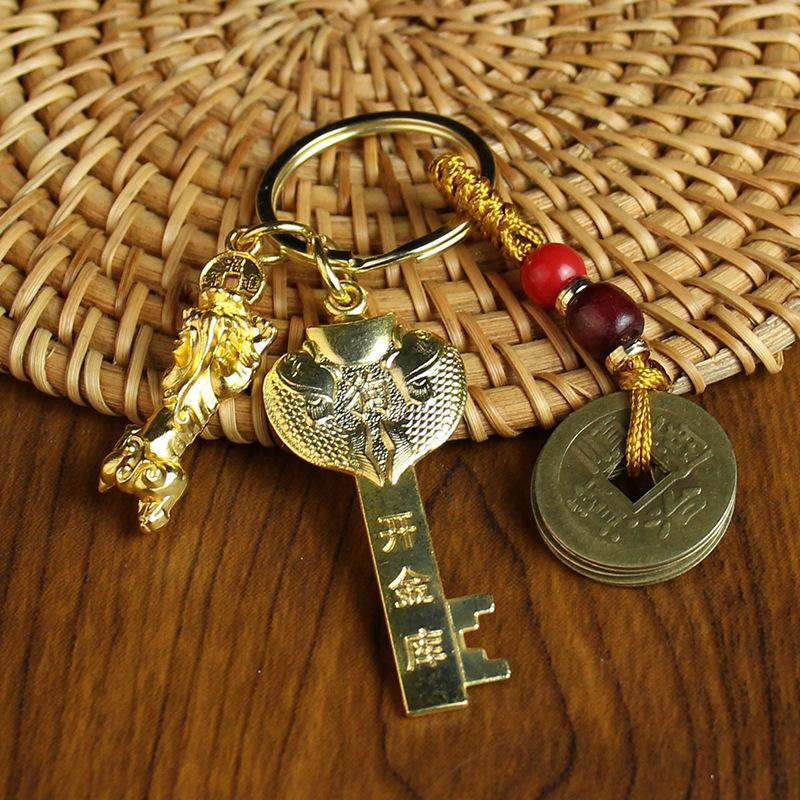 Tang Teng Zodiac Gold Key Year of the Dragon Open Vault Wufu Keychain Men's and Women's Pendant Car Key Small Gift