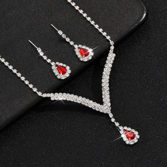 Yousheng 2Pcs/Set Conjunto de joias Design de gota d'água Colar de strass brilhante Conjunto de brincos pendurados Conjunto de colar e brincos brilhantes luxuosos