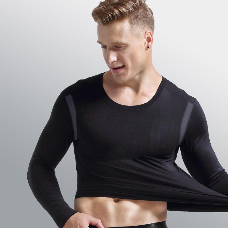 

Чоловіча термобілизна Slim Fit: Повітропроникна сітчаста сорочка з круглим вирізом і легка осінь. XXXL чорний