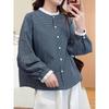 Spring 2026 Women's Artistic Lace-Trim Plaid Doll Shirt - Loose Casual Slimming Top
