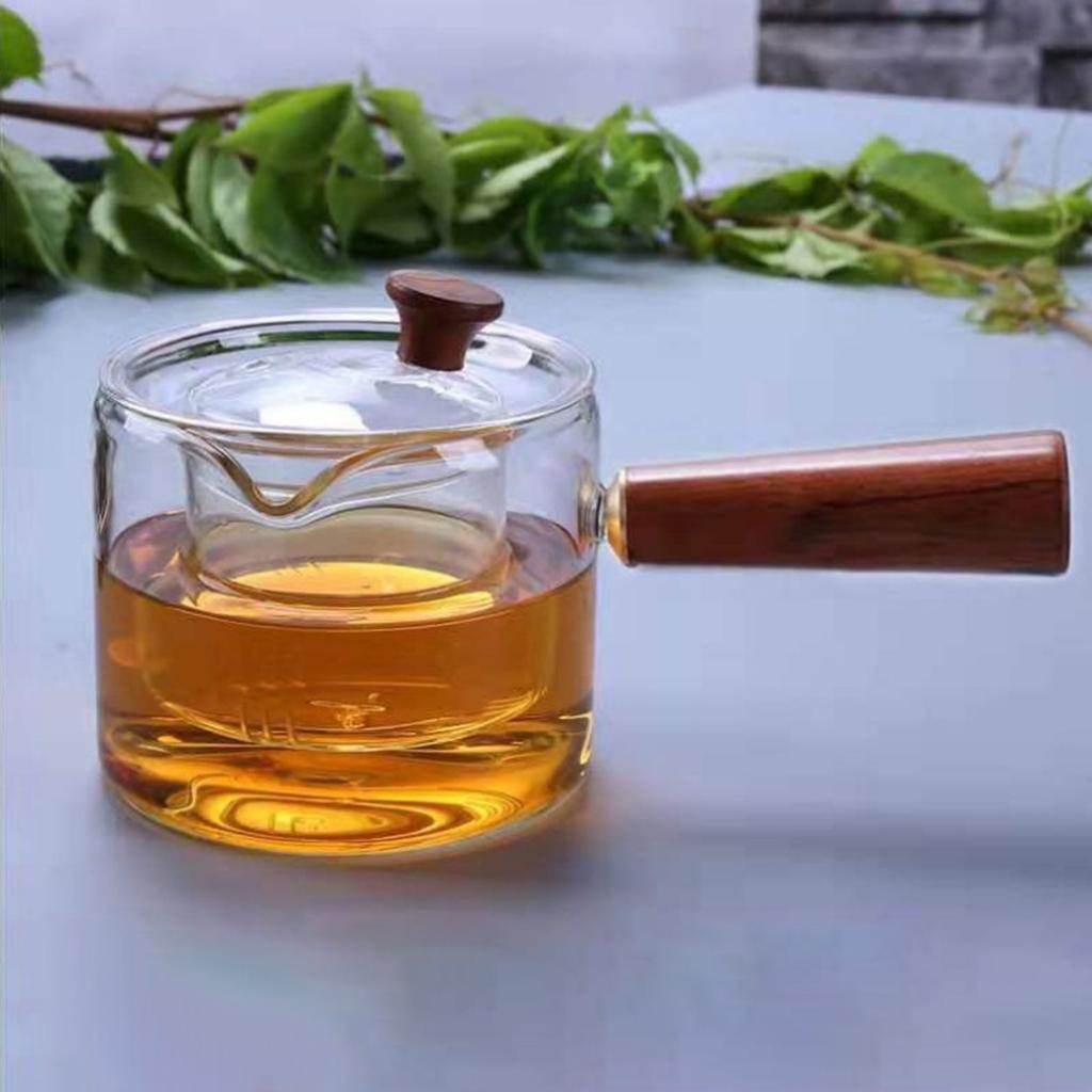 Borosilicate Glass Teapot Kettle Wooden Handle Heat Resistant