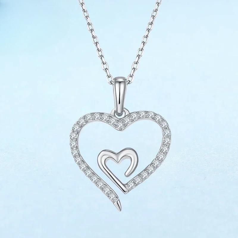 

Настоящее все муассанитовое ожерелье в форме сердца для женщин, новинка, 100% стерлинговое серебро 925 пробы, простой элегантный кулон, подарок, оригинальные ювелирные изделия