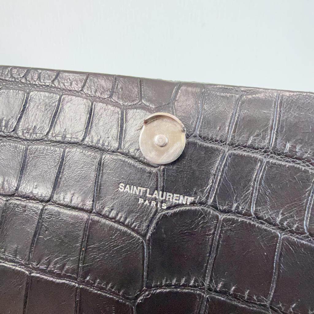 [Pre-Owned] Ysl Kate Silver Logo Chain Crocodile Pattern Embossed Glossy Calfskin Leather Tassel Crossbody Shoulder Bag Medium - Excellent #4O0005