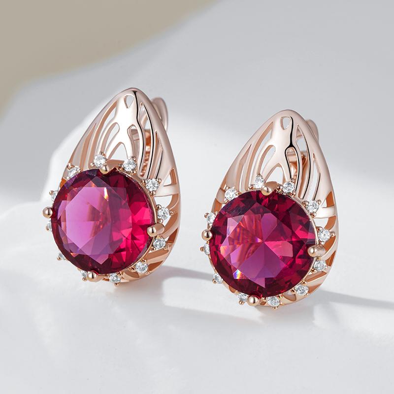 Shiny Red Natural Zircon Drop Earrings For Women Fashion  Rose Gold Color Party Accessories Daily Fine Vintage Jewelry