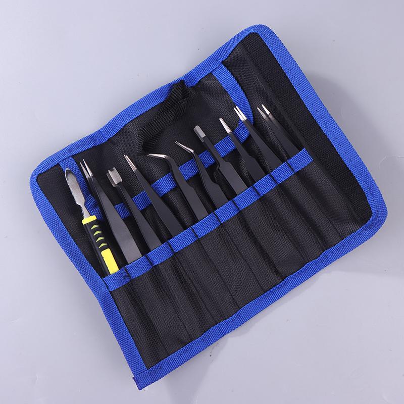 9Pcs Stainless Steel Anti Static Tweezers Set Precision Electronic Repair Tools For Maintenance Precision Tips