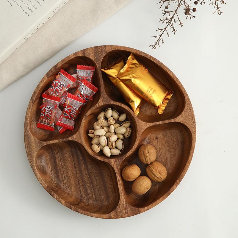 Walnut Wood Dessert Tray: Fruit, Nuts, Snacks & Tea Plate