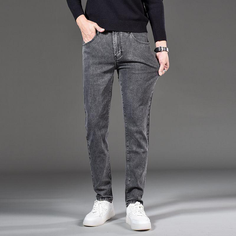 2024 Grey Slim Straight Men's Stretch Jeans - Trendy Spring/Autumn Casual Pants