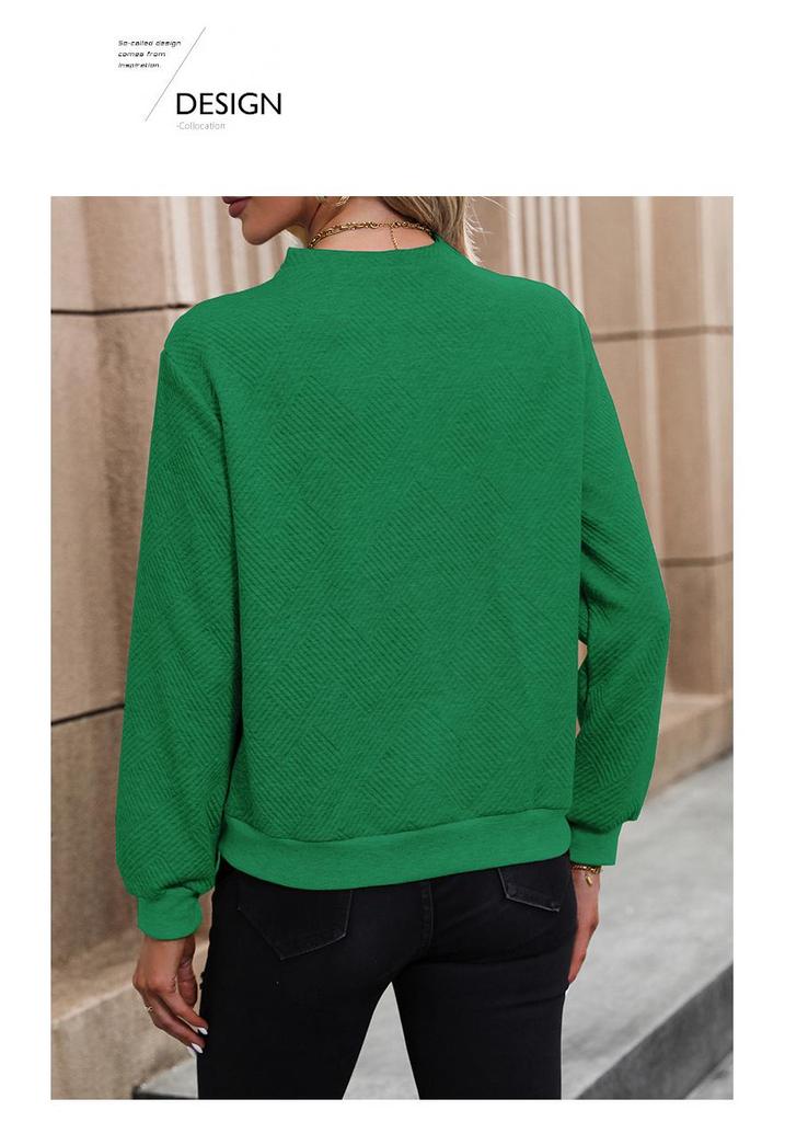 2026 Autumn Casual V-Neck Long Sleeve Jacquard Solid Color Women's Hoodie