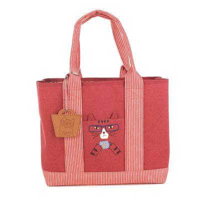 [Kusuguru Japan] Cat Divided Tote Bag, Medium, RD