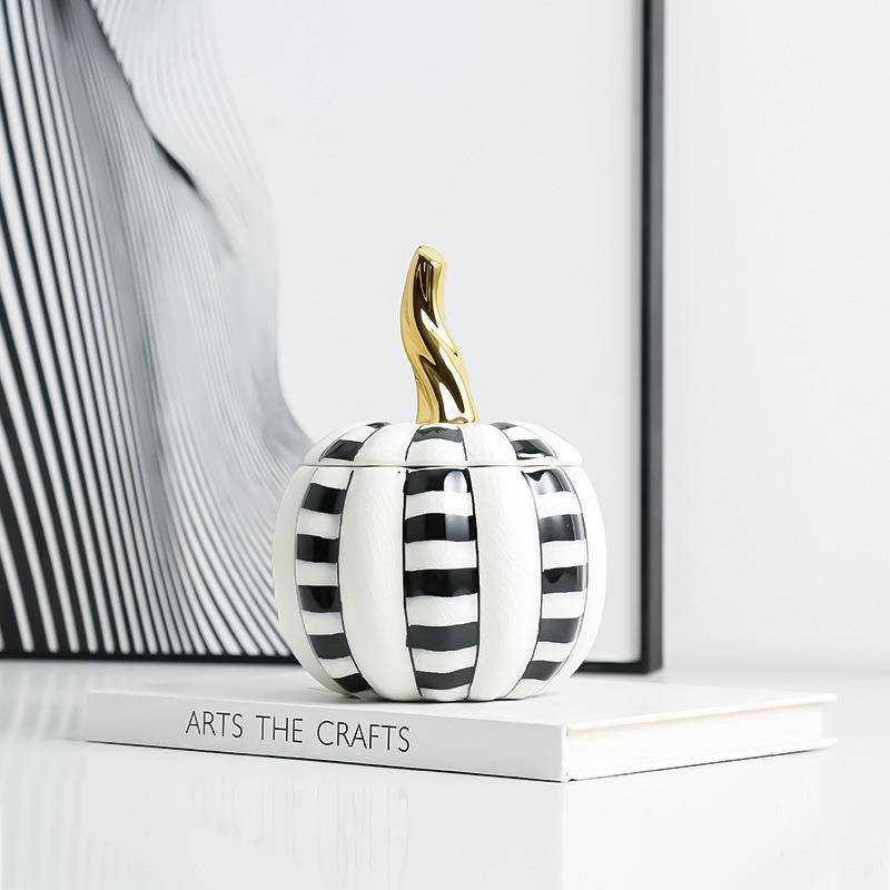 Ceramics Pumpkin Storage Boxes Modern Luxury Storage Box Entrance Hall Desktop Organize Case Home Decoration Candy Jar with Lid