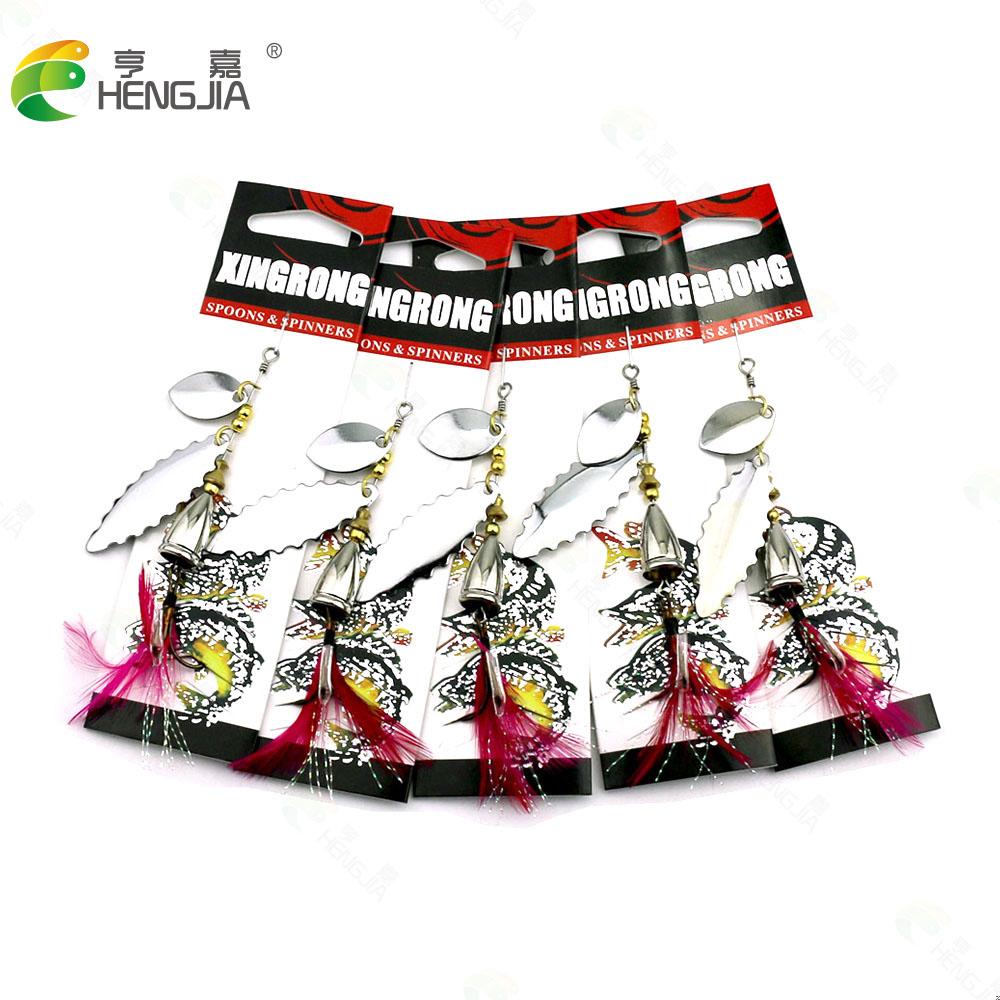 

5 шт., 8,5 см, 12,1 г, металлическая ложка с двойными блестками, приманка-спиннер, рыболовная приманка, приманка для окуня, щуки, карпа, перо, крючок