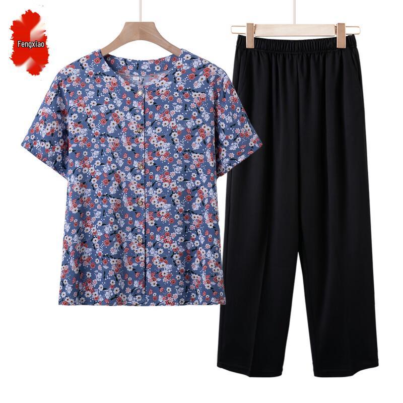 

Senior Women s Floral Short-Sleeve Cotton Blend Summer Outfit 4XL