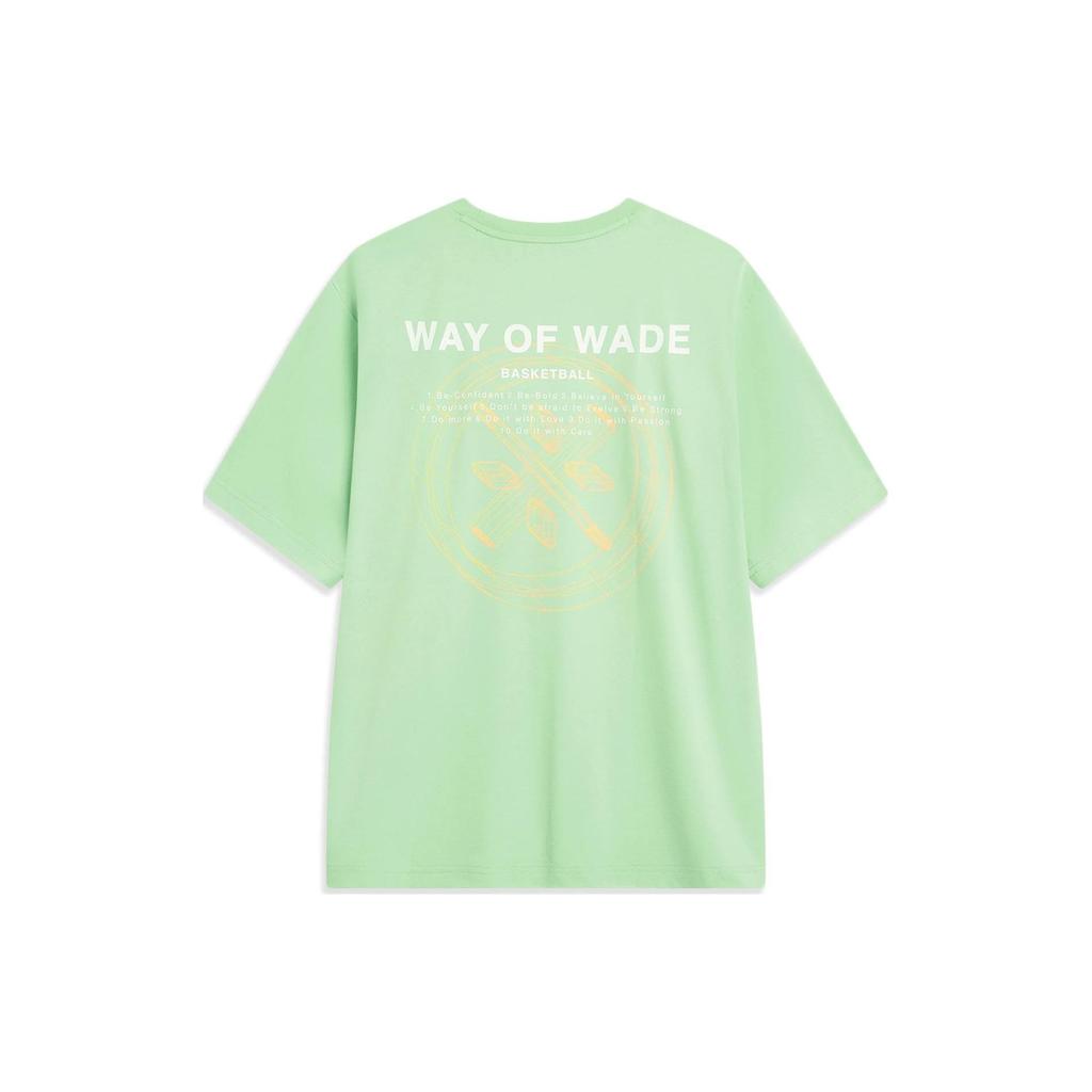 Li Ning Wade Series Letter Print Ice Feel Drop Shoulder T-Shirt Unisex Tops Serene-Green AHST333-3