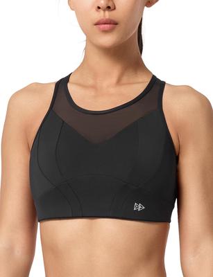 Yvette Sports Back Size 2XL Black Women's Bra, High-Support, One-Piece Crossback, Quick-Drying, Non-Slip, Cross-Back, Hook, Mesh, Workout, Gym, Plus,