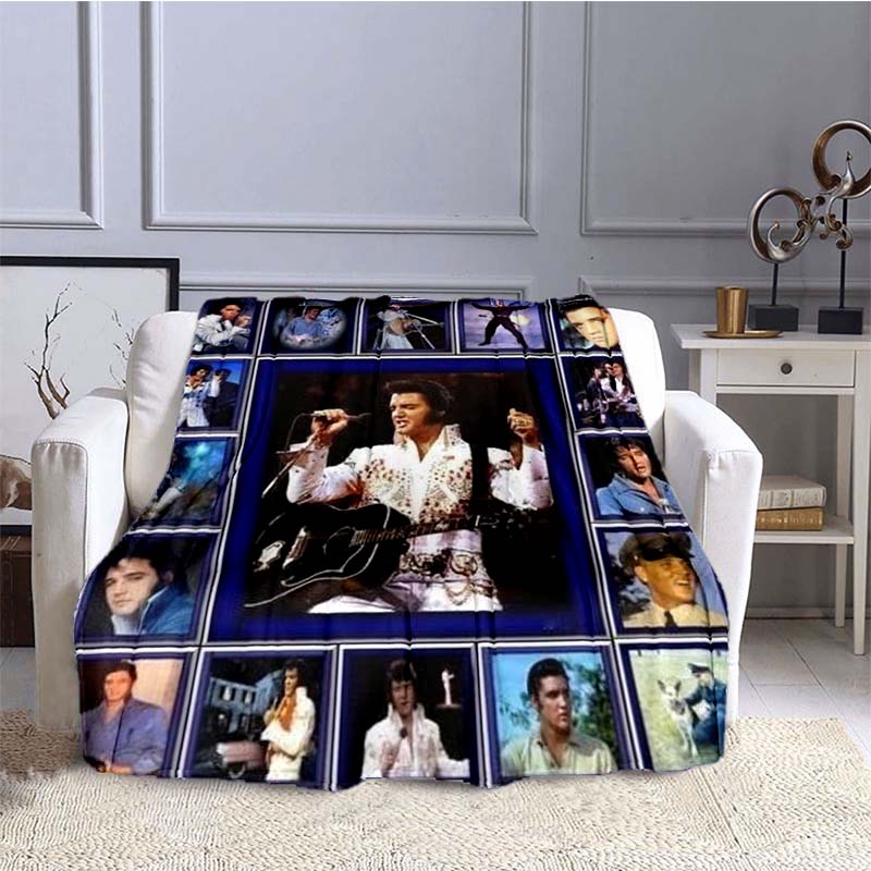 Various Styles of E-Elvis Pattern 3D Printed Rock Singer Sofa Blankets, Suitable for Adult and Children's Bedrooms and Living