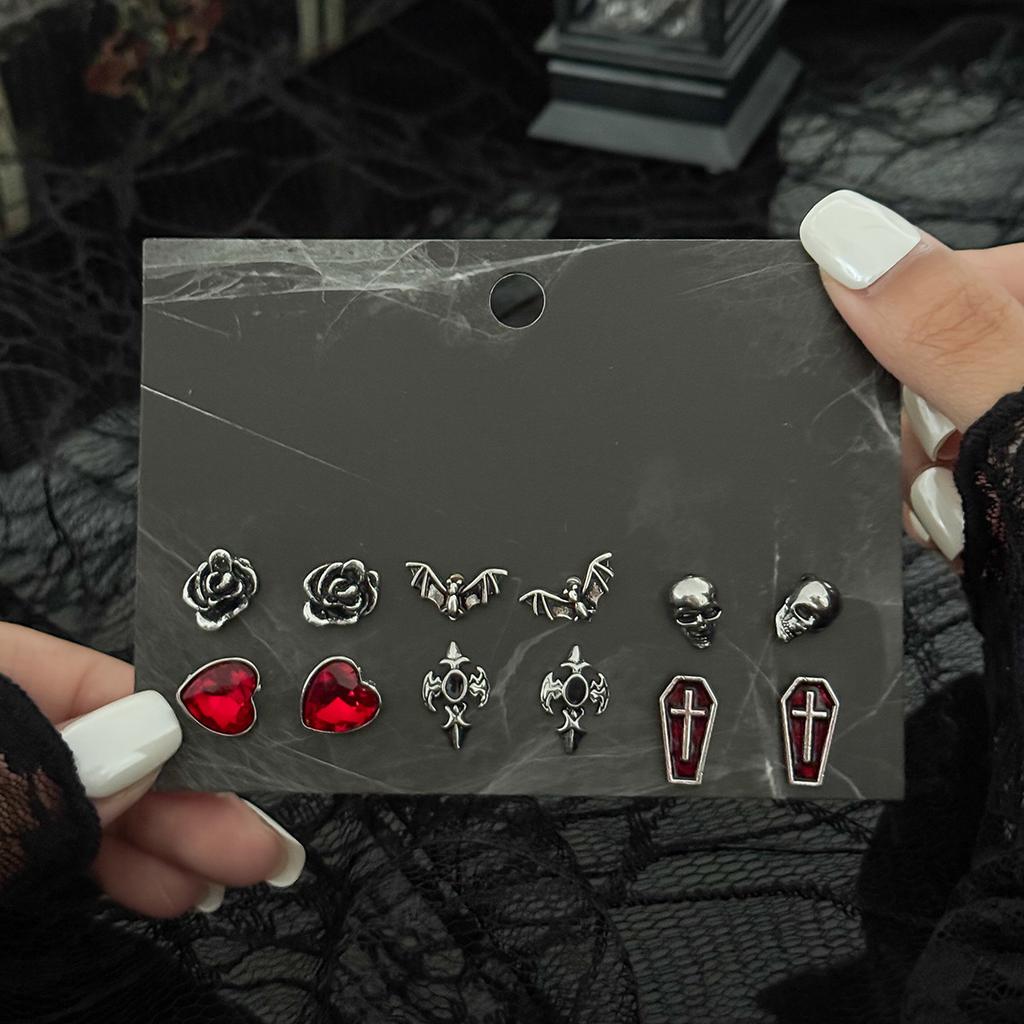 Creative Halloween Cartoon Oil Drip Ghost Pumpkin Stud Earrings Set Dark Wind Cross Skull Head Earrings