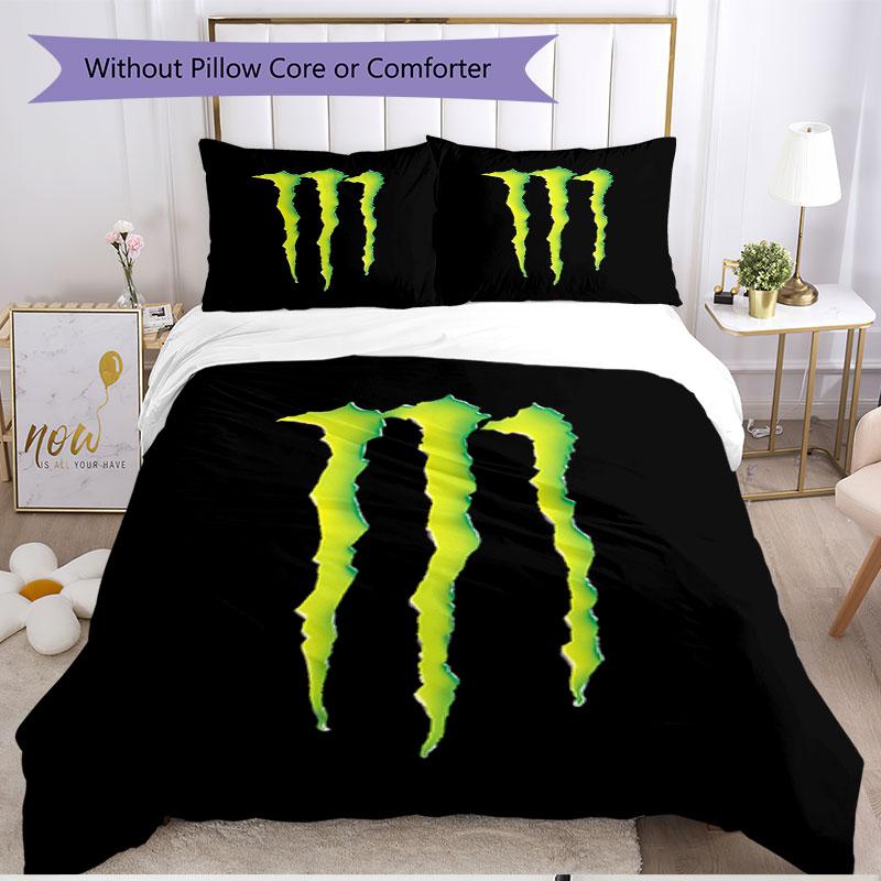 3pcs Duvet Cover Set (1*Duvet Cover + 2*Pillowcase, Without Core), Monster Energy Print Soft All‑Season Bedding Set, Home Bedroom Decor Gift