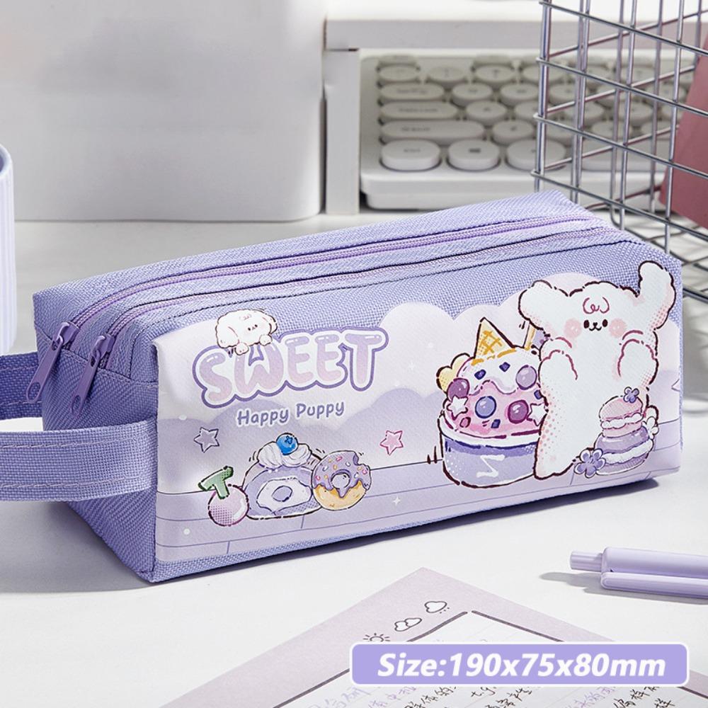 

Large Capacity Pen Bag Puppy/Kitten Pattern Stationery Organizer Stationery Bag Students фіолетовий
