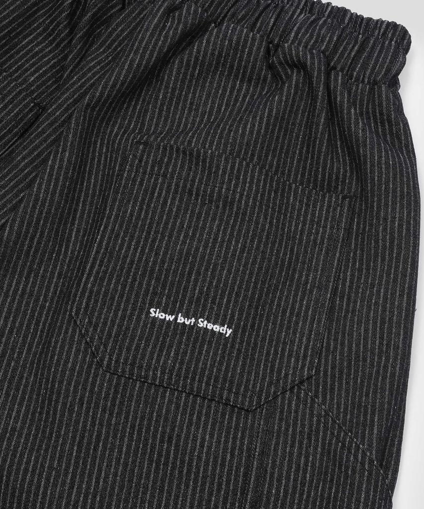 SLOW RECORD HOUSE Carpenter Bermuda Stripe Wide Denim Pants_Black