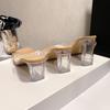 New transparent heel high heel thick heel simple PVC cool slippers one word with open toe women's shoes