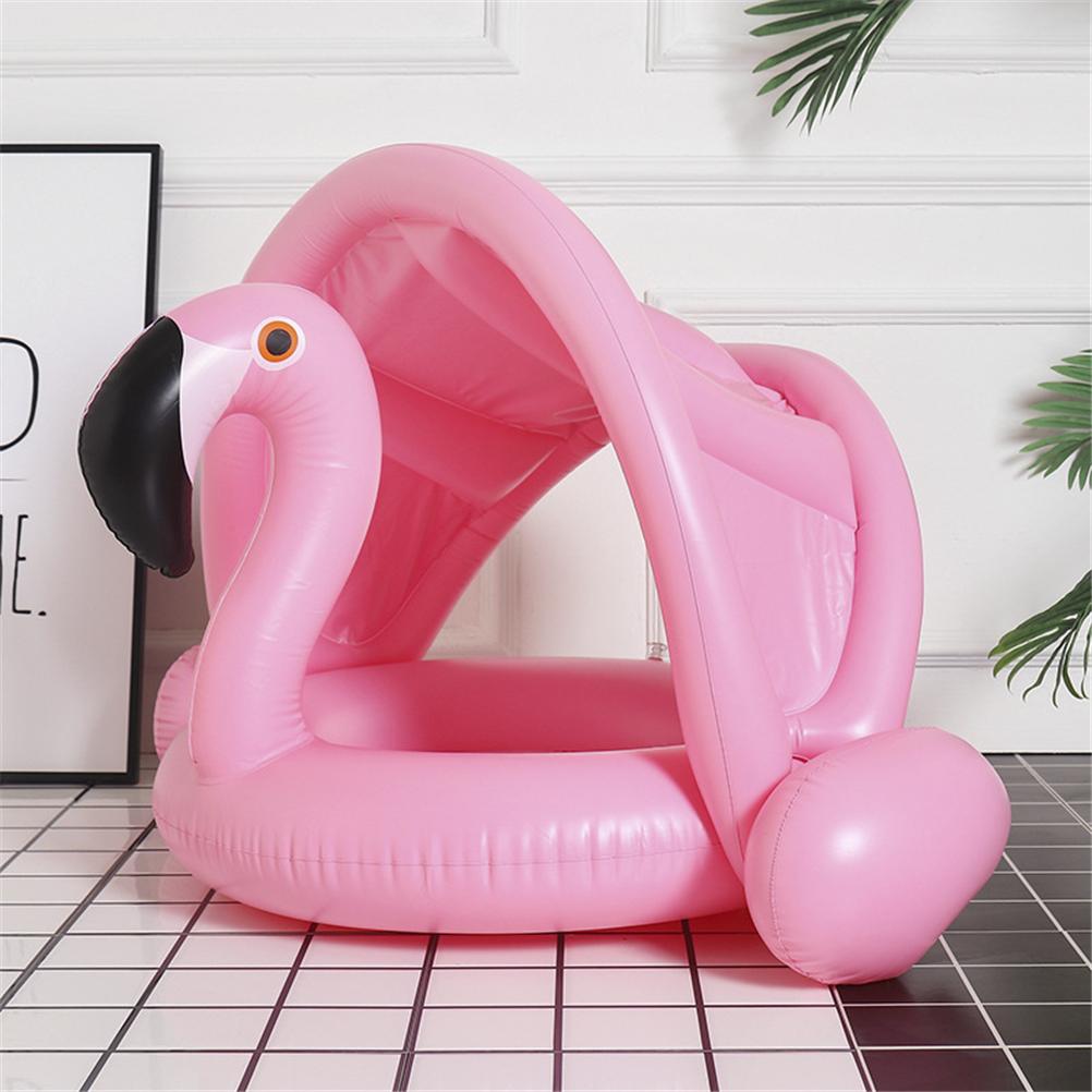 Flamingo Baby Swimming Ring with Canopy Sun Protection Baby Swimming Aid Inflatable Baby Pool
