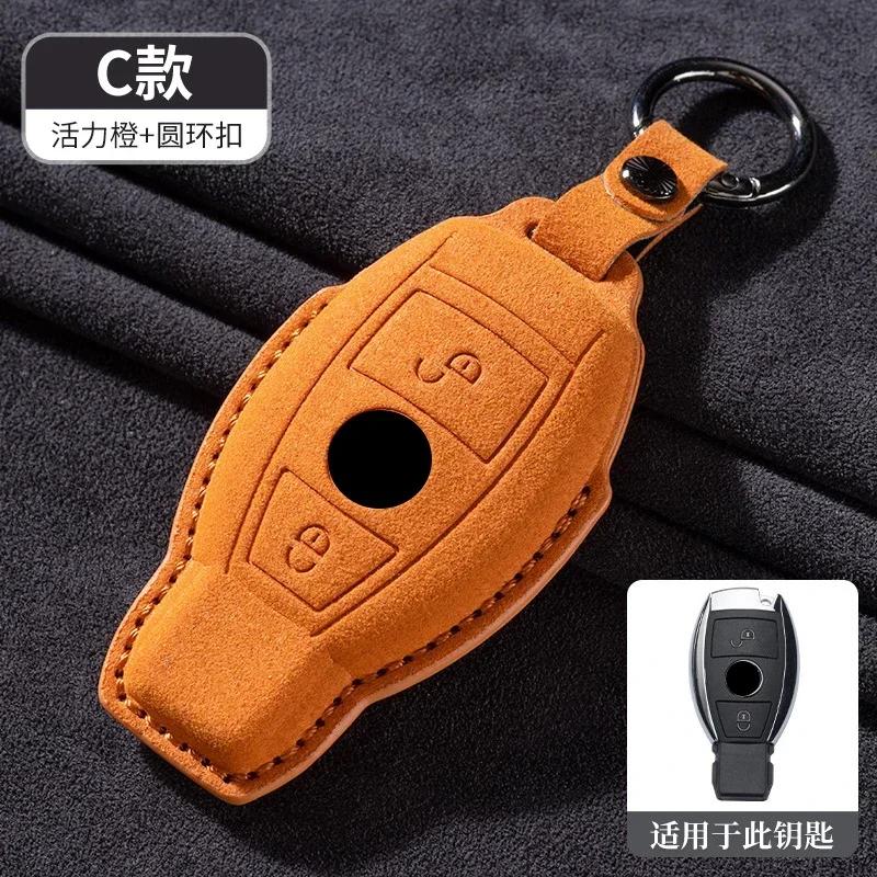 Leather Car Remote Key Case Cover For Mercedes Benz A C E S G Class GLC CLE CLA GLB GLS W177 W205 W213 W222 X167 AMG Keychain